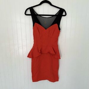Bebe Red-Orange & Black Peplum Dress - Small